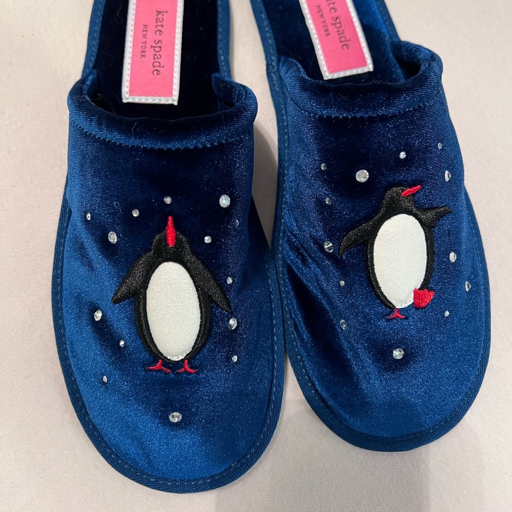 Kate Spade Velvet Penguin Slippers